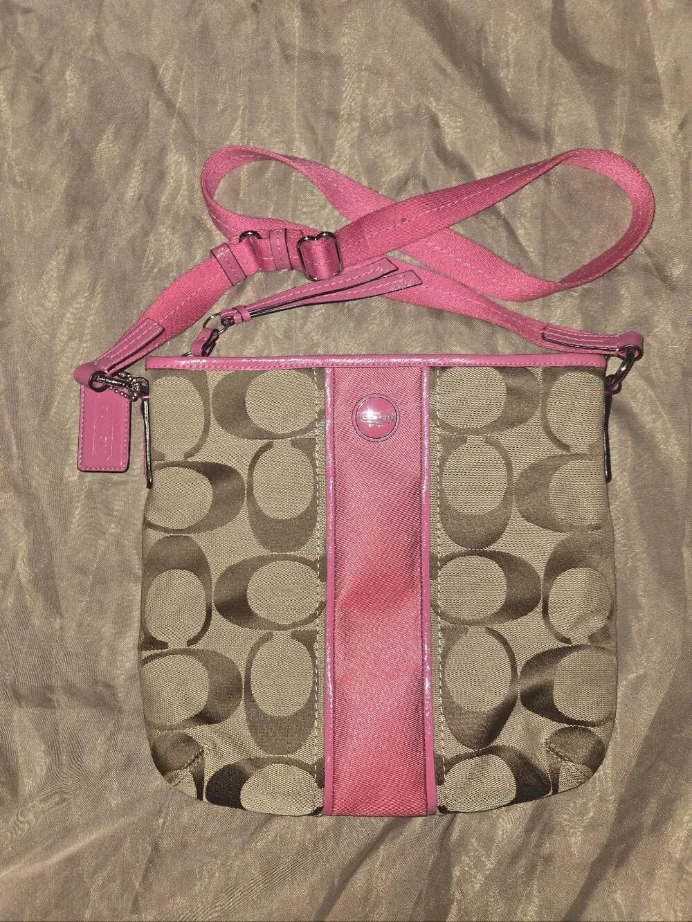Coach Pink Trim Signature Crossbody Bag